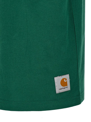 Bicolor organic cotton Carhartt Wip T-shirt with contrasting color blocks and classic fit, front view.