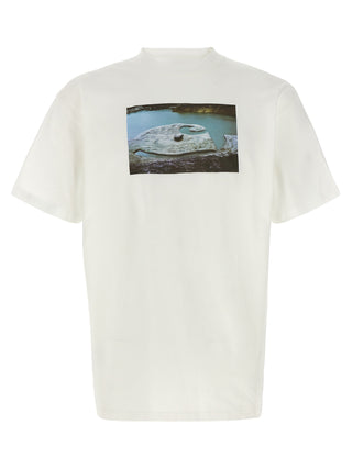 White organic cotton T-shirt by Carhartt Wip, with a classic fit and soft fabric, displayed on a plain background.