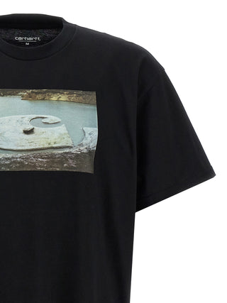 Black organic cotton T-shirt by Carhartt Wip, featuring a classic fit and soft fabric, displayed on a plain background.