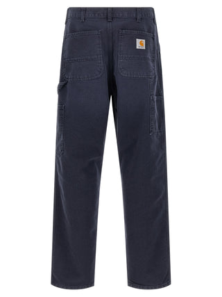 Blue organic cotton casual pants by Carhartt Wip, relaxed fit with a comfortable waistband and classic design.