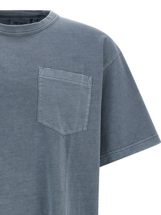 Blue organic cotton T-shirt by Carhartt Wip, featuring a comfortable fit and casual style, displayed on a plain background.