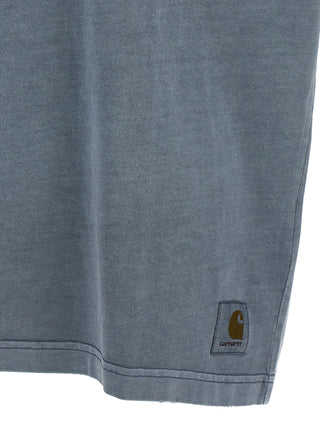 Blue organic cotton T-shirt from Carhartt Wip, featuring a comfortable fit and casual style, displayed on a plain background.