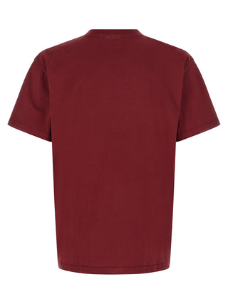 Carhartt Wip Bordeaux organic cotton T-shirt, casual fit with round neckline and short sleeves, shown on a hanger.