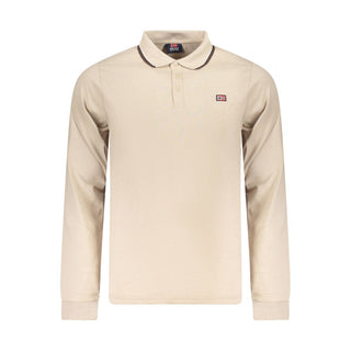 Beige cotton men's polo shirt by Norway 1963 featuring a classic collar and short sleeves.