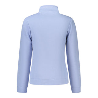 Azzurro cotton women's sweatshirt by Norway 1963 featuring a relaxed fit and ribbed cuffs, displayed on a hanger.