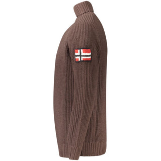 Brown acrylic men's sweater from Norway 1963, featuring a cozy knit design and classic crewneck style.