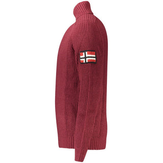 Norway 1963 Rosso acrylic men's sweater featuring a crew neck and ribbed cuffs, in a rich red color.