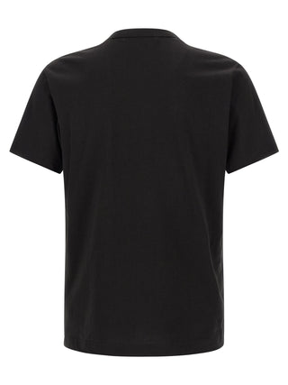 Black cotton T-shirt by Comme Des Garçons, featuring a simple crew neck and smooth fabric, displayed flat on a white background.