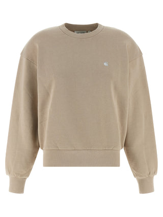 Beige Carhartt Wip cotton sweatshirt with ribbed cuffs and crew neckline, casual and comfortable for everyday wear.