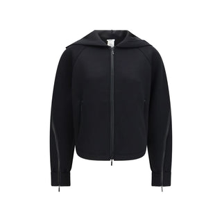 Black Wolford polyester sweatshirt with a relaxed fit, featuring a crew neckline and long sleeves.