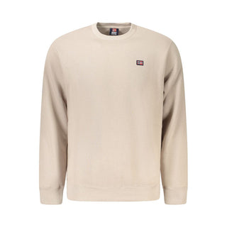 Beige cotton men's sweater from Norway 1963, featuring a classic knit design and ribbed cuffs, displayed on a plain background.