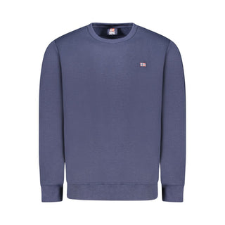 Blue cotton men's sweater by Norway 1963 featuring a classic crewneck and textured knit pattern.