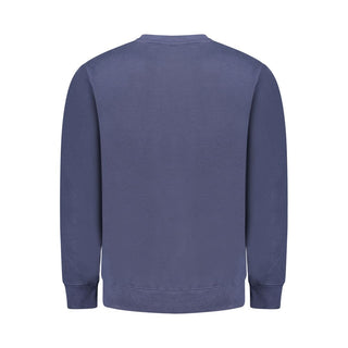 Blue cotton men's sweater by Norway 1963 with a classic crew neck and ribbed cuffs, displayed on a neutral background.