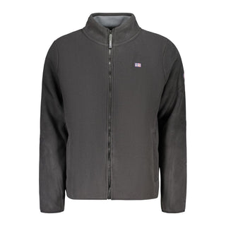 Black polyester men's sweatshirt by Norway 1963, featuring a comfortable fit and casual style, shown on a hanger.