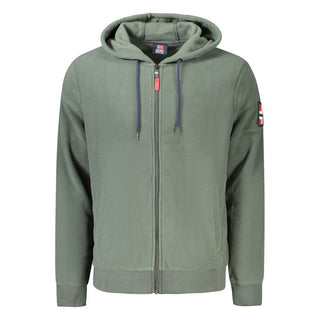 Green polyester men's sweatshirt with hood by Norway 1963, featuring a casual fit and front pocket.