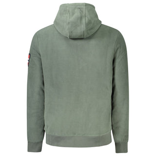 Green polyester men's sweatshirt with hood by Norway 1963, featuring a casual fit and front pocket.