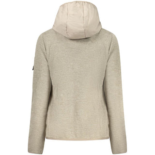 Beige polyester women's jacket by Norway 1963 with a classic fit and zip closure, shown on a hanger against a plain background.