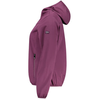 Norway 1963 women's Viola polyester jacket with a zip-up front and hood, shown in a stylish outdoor setting.