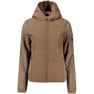 Brown polyester women's jacket with hood by Norway 1963, featuring a stylish and practical outerwear design.