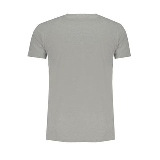 Gray cotton men's T-shirt from Norway 1963, shown flat with short sleeves and round neckline.