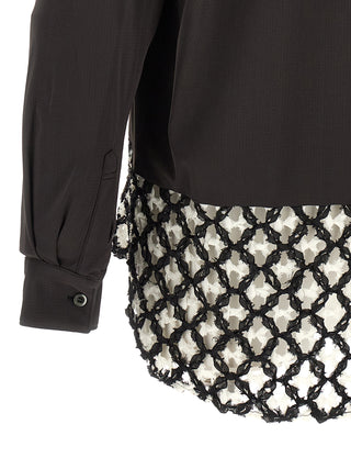 Comme Des Garçons bicolor polyester blouse with contrasting panels and a clean, modern silhouette