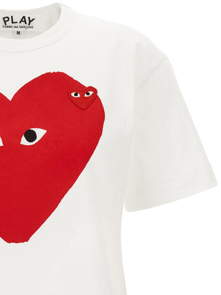 White Comme Des Garçons Play cotton T-shirt with signature heart logo on chest
