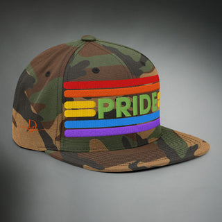 Dark Yarn Pride Camo Special Edition Snapback hat with camouflage pattern and adjustable brim, stylish headwear for pride celebrations.