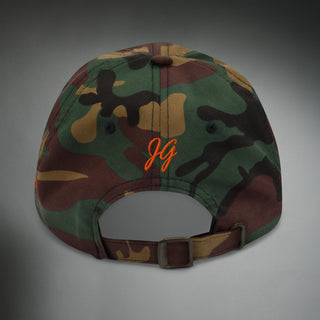 Dark Yarn Huntsman Vintage IIID Logo Classic Camo headwear with camo pattern and vintage-style logo, designed for outdoor wear.