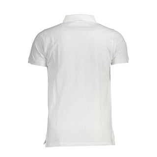 White cotton men's polo shirt by Norway 1963 with a classic collar and short sleeves, displayed on a neutral background.