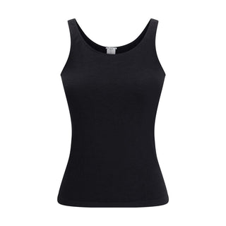 Black cotton sleeveless T-shirt by Wolford, featuring a fitted design and sleeveless style, shown on a plain background.