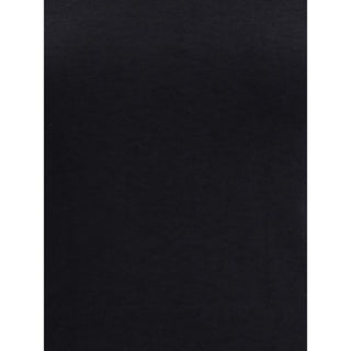 Black cotton sleeveless T-shirt by Wolford, fitted design, close-up of fabric and neckline detail.