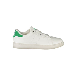 White polyurethane men's sneaker by Norway 1963, featuring a sleek design with white laces and a comfortable rubber sole.