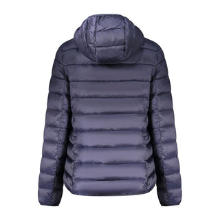 Blue polyamide women's jacket by Norway 1963, lightweight and weather-resistant, shown on a hanger.