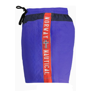 Blue polyester men's swim trunk by Norway 1963 with an elastic waistband and quick-dry fabric, suitable for swimming and beachwear.