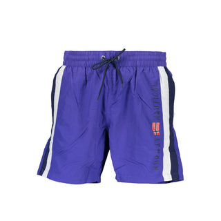 Norway 1963 Blu Poliammide men's swim boxer shorts, navy blue, lightweight fabric, designed for swimming and water activities.