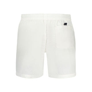 White polyamide men's swim boxer by Norway 1963 showing the waistband and fitted design on a model.