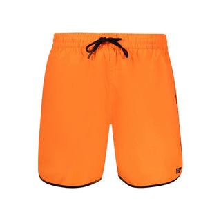 Orange men's swim boxer made of polyamide by Norway 1963, shown in a close-up image highlighting the fabric and fit.