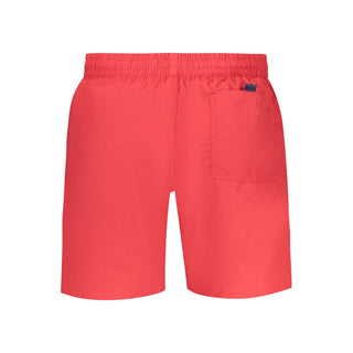 Norway 1963 Rosso Poliammide men's swim boxer shorts in red nylon fabric, designed for comfortable swimwear.