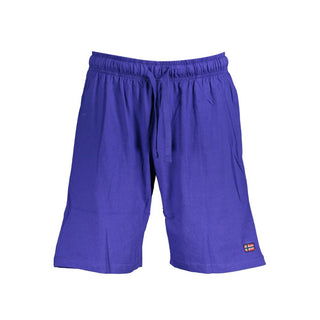 Blue cotton men's Bermuda shorts by Norway 1963, showing a relaxed fit and casual style on a plain background.