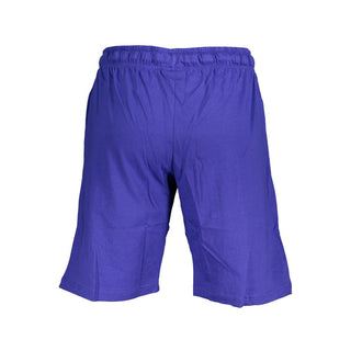 Blue cotton men's Bermuda shorts by Norway 1963, featuring a relaxed fit and casual style, shown on a hanger.