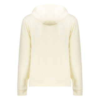 White cotton women's hoodie sweatshirt by Norway 1963, featuring a casual fit and soft fabric, displayed on a hanger.