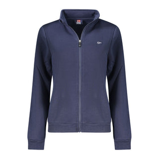 Blue cotton women's sweatshirt by Norway 1963, featuring a comfortable fit and casual style, shown on a model.
