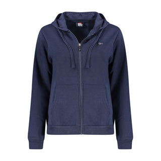 Blue cotton women's sweatshirt with hood and zip by Norway 1963, featuring a casual fit and soft fabric.