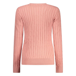 Rosa Viscosa women’s sweater by Norway 1963, featuring a soft pink color and cozy knit texture, displayed on a neutral background.