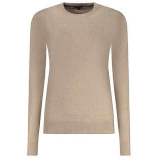 Beige viscose women's sweater by Norway 1963, featuring a soft knit texture and classic fit, shown on a model.