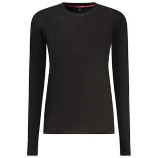 Black viscose women's sweater by Norway 1963, featuring a cozy fit and classic design, shown on a model.