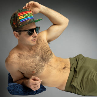 Dark Yarn Pride Camo Special Edition Snapback hat with a camo pattern, adjustable headwear for a stylish, casual look.