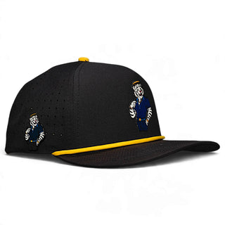 White Saintly Tiger golf hat by Logie Joe's Golf with adjustable snapback, magnetic ball marker holder, and included marker.