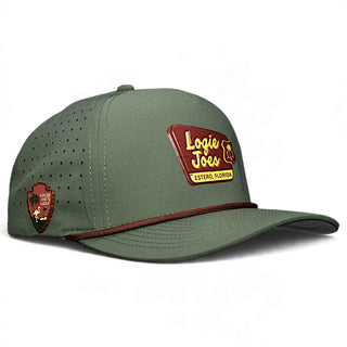 Logie Joe's Golf Estero Outpost golf hat, adjustable snapback with magnetic ball marker holder and marker
