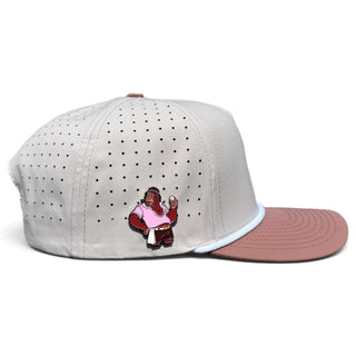 Orange orangutan-themed snapback golf hat by Logie Joe's Golf with magnetic ball marker holder and adjustable strap.